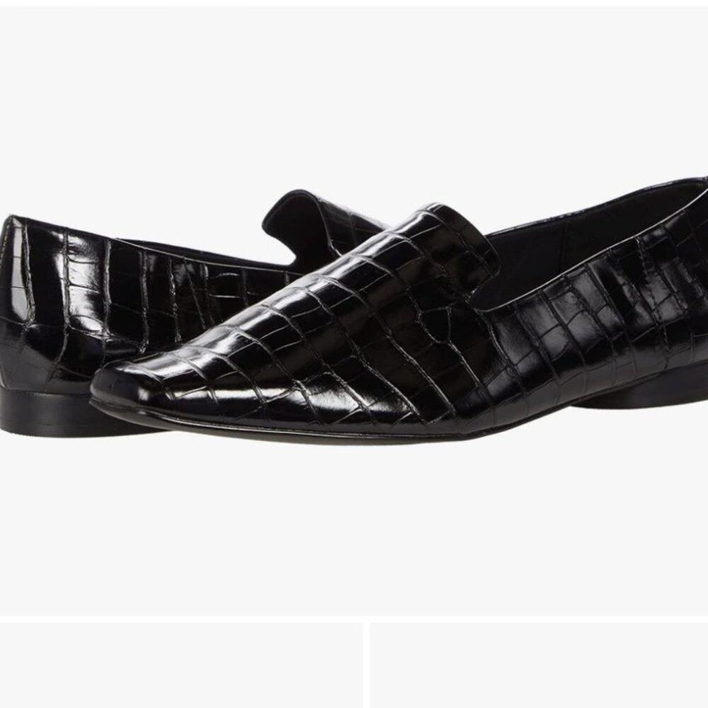 Faux Patent leather loafer Poppy flat black 7.5 Croco by Who What Wear NEW